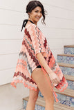 Red Scalloped Stripes Woven Swimsuit Cover up LC421443-3
