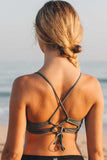 Gray Triple Colorblock Hollow-out Lace up Back Monokini LC443043-11