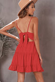Red White/Black/Red/Yellow/Pink Spaghetti Straps V Neck Lace Bodice Ruffled Mini Dress LC225156-3