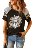 Black Bunny Leopard Striped Print Short Sleeve Graphic Tee LC25214616-2