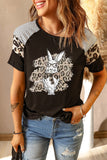 Leopard Striped Bunny Print Contrast Sleeve Graphic Tee