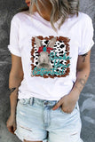 White Bunny Letter Cow Print Short Sleeve T-shirt LC25214617-1