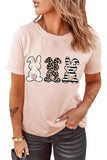 Pink Leopard Striped Bunny Print Short Sleeve T-shirt LC25214618-10