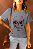 Light Grey Skull Graphic Short Sleeve T Shirt