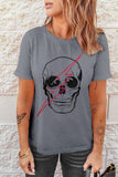 Gray Skull Graphic Print Short Sleeve T Shirt LC25214630-11