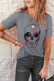Gray Skull Graphic Print Short Sleeve T Shirt LC25214630-11