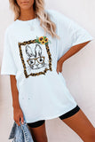 White Bunny Leopard Sunflower Print Short Sleeve Graphic Tee LC25214647-1