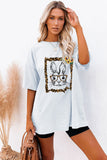 White Bunny Leopard Sunflower Print Short Sleeve Graphic Tee LC25214647-1