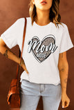White Mom Mode Leopard Heart Print Short Sleeve T Shirt LC25214650-1