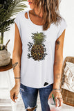 White Leopard Pineapple Letter Print Ripped Crew Neck T-shirt LC25214651-1
