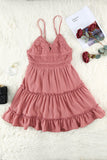 Pink White/Black/Red/Yellow/Pink Spaghetti Straps V Neck Lace Bodice Ruffled Mini Dress LC225156-13
