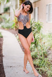 Black Animal Print Colorblock Hollow-out One-piece Swimwear LC442701-2