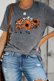 Gray Casual Western Sunflower Print T-Shirt Top LC25214625-11
