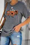 Gray Casual Western Sunflower Print T-Shirt Top LC25214625-11