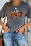 Dark Gray Casual Western Sunflower Print T-Shirt Top