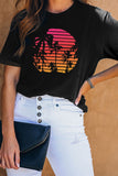 Black Tropical Sunset Print Short Sleeve Graphic Tee LC25214635-2
