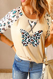 Khaki Leopard Butterfly Color Block Short Sleeve T-shirt LC25214637-16