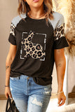 Black Leopard Bunny Print Color Block Short Sleeve Tee LC25214640-2