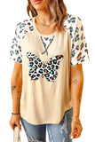 Khaki Leopard Butterfly Color Block Short Sleeve T-shirt LC25214637-16