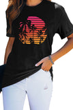 Black Tropical Sunset Print Short Sleeve Graphic Tee LC25214635-2