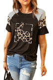 Black Leopard Bunny Print Color Block Short Sleeve Tee LC25214640-2