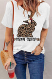 Leopard Bunny Letter Print Easter T Shirt
