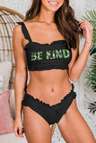 BE KIND Ruffled Hem Black Two Piece High Waist Bikini