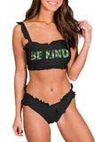 Black BE KIND Graphic Ruffled Bikini LC433295-2