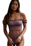 Purple Floral Print Off-shoulder High Waist Bikini Set LC433307-8