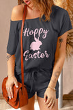 Casual Animal Print Easter Day Graphic T Shirt And Shorts Lounge Set