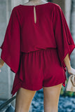 LC6411070-3-S, LC6411070-3-M, LC6411070-3-L, LC6411070-3-XL, Red Casual Letter Print Short Sleeve Drawstring Romper 