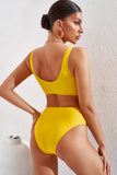 Yellow White/Black/Red/Blue/Yellow/Violet/Green/Pink/Khaki Plain Ribbed Texture Sexy Bikini Set LC44575-7