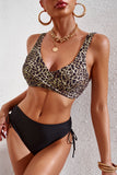 Black Leopard Print Criss Cross High Waist Bikini Set LC432337-2