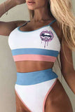 Color Block Leopard Lip Shape Print  High Waist Bikini Swimsuit