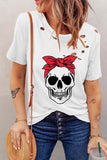 Hollow out Distressed Scarf Skull Graphic Tee