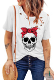 White Distressed Scarf Skull Graphic Tee LC25214719-1