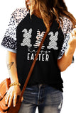 Black Happy Easter Bunny Print Polka Dot Short Sleeve T-shirt LC25214723-2