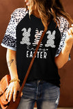 Black Happy Easter Bunny Print Polka Dot Short Sleeve T-shirt LC25214723-2