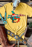 Yellow Western Cowboy Graphic Print Short Sleeve T-shirt LC25214733-7