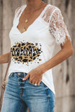 Contrast Mama Letter Print V Neck Lace Sleeve Tee