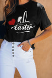 Black Casual Easter Day Letter Print T-Shirt Top LC25214717-2