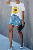 Casual Letter Sunflower Print Graphic Tee