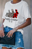 White Casual Easter Day Letter Plaid Leopard Graphic Tee LC25214729-1