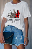 White Casual Easter Day Letter Plaid Leopard Graphic Tee LC25214729-1
