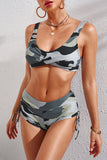 Green Camouflage Criss Cross V Neck Bikini Swimsuit LC432454-9