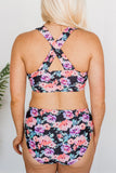 Black Crisscross Floral Print Bikini Swimwear LC433311-2