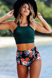 Solid Halter Swim Top and Floral High Waist Bathing Suit