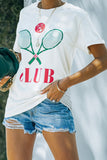 T-shirt colorblock con stampa racchetta da tennis bianca