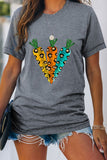Gray Easter Day Carrot Print Short Sleeve Graphic Tee
