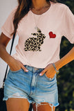 Leopard Rabbit Heart Print Easter Day Graphic Tee